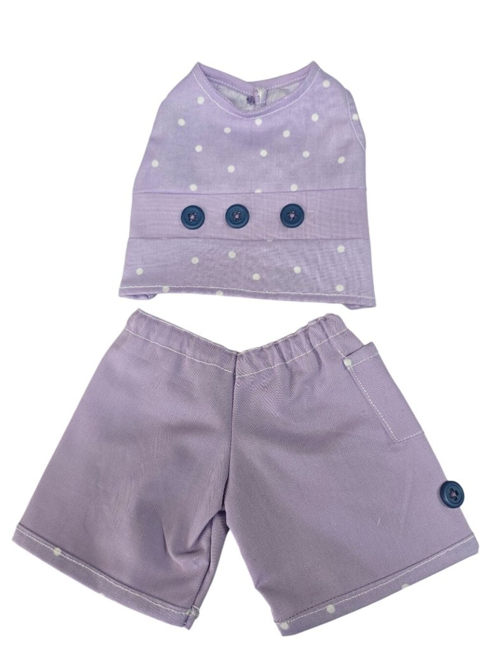 Handmade Purple Polka Dot 18" Doll Outfit With Button Accents & Elastic Waist